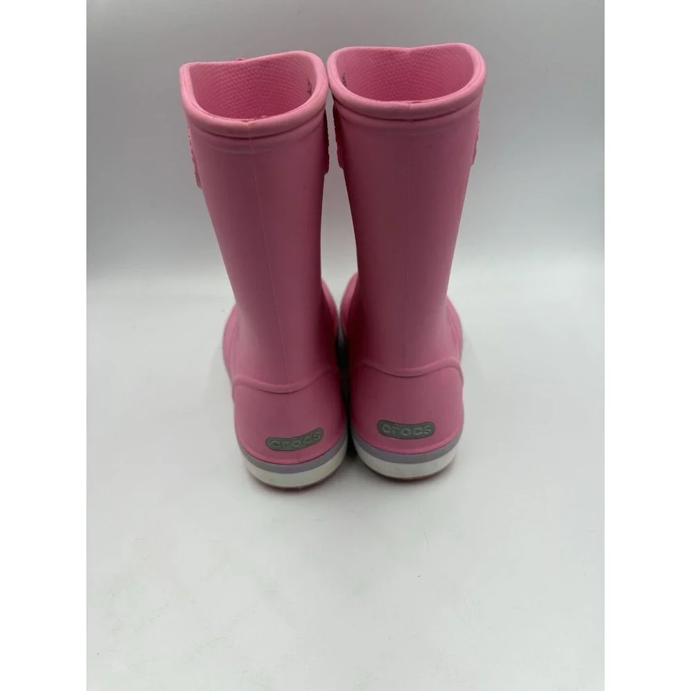 Crocs Crocband Rain Boot Pink Round Toe Kids Waterproof Boots Girls Size J 2